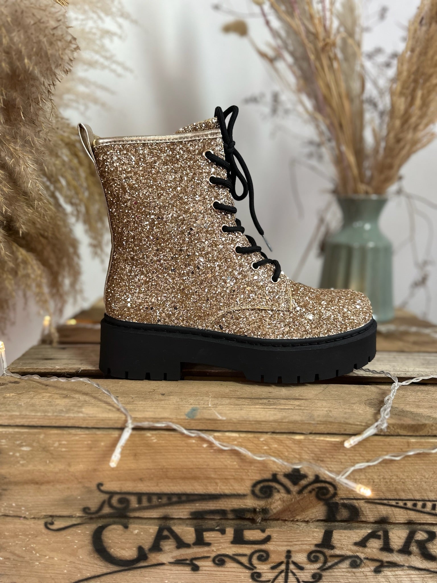 Gold glitter boots fashion