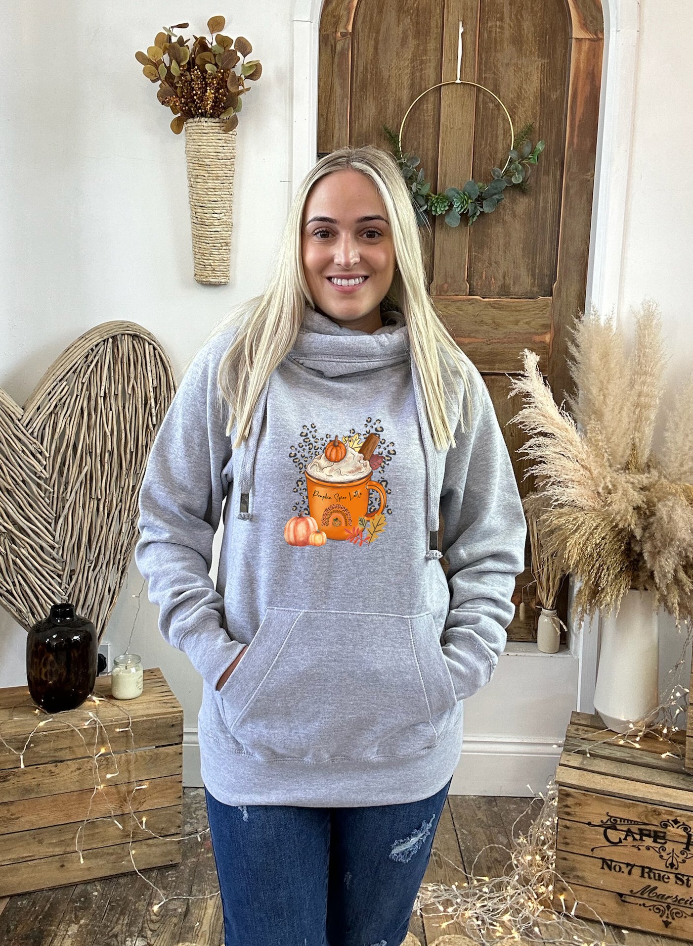 Pumpkin Spice Mug Luxe Hoodie - Grey