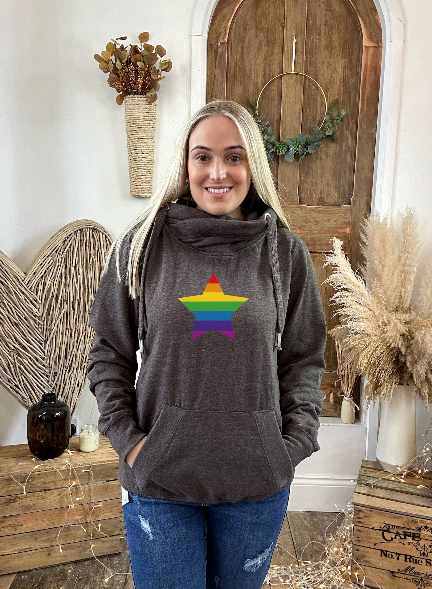 Rainbow Star Luxe Hoodie - Charcoal