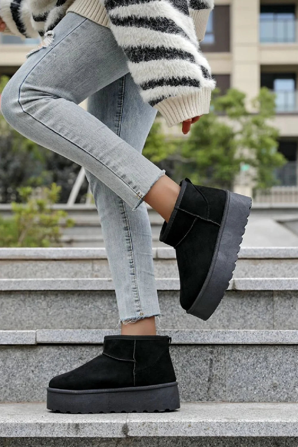 Black Mini Faux Fur Platform Snugg Boots