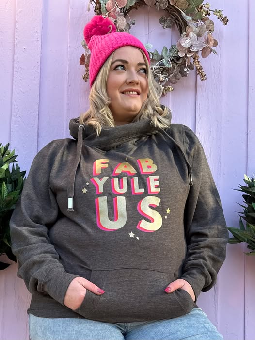 'Fab Yule Us' Metallic Christmas Luxe Hoodie - Charcoal