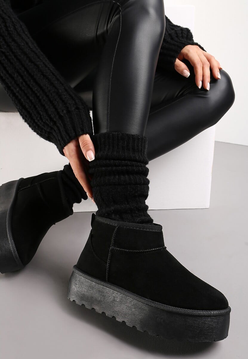 Black Mini Faux Fur Platform Snugg Boots