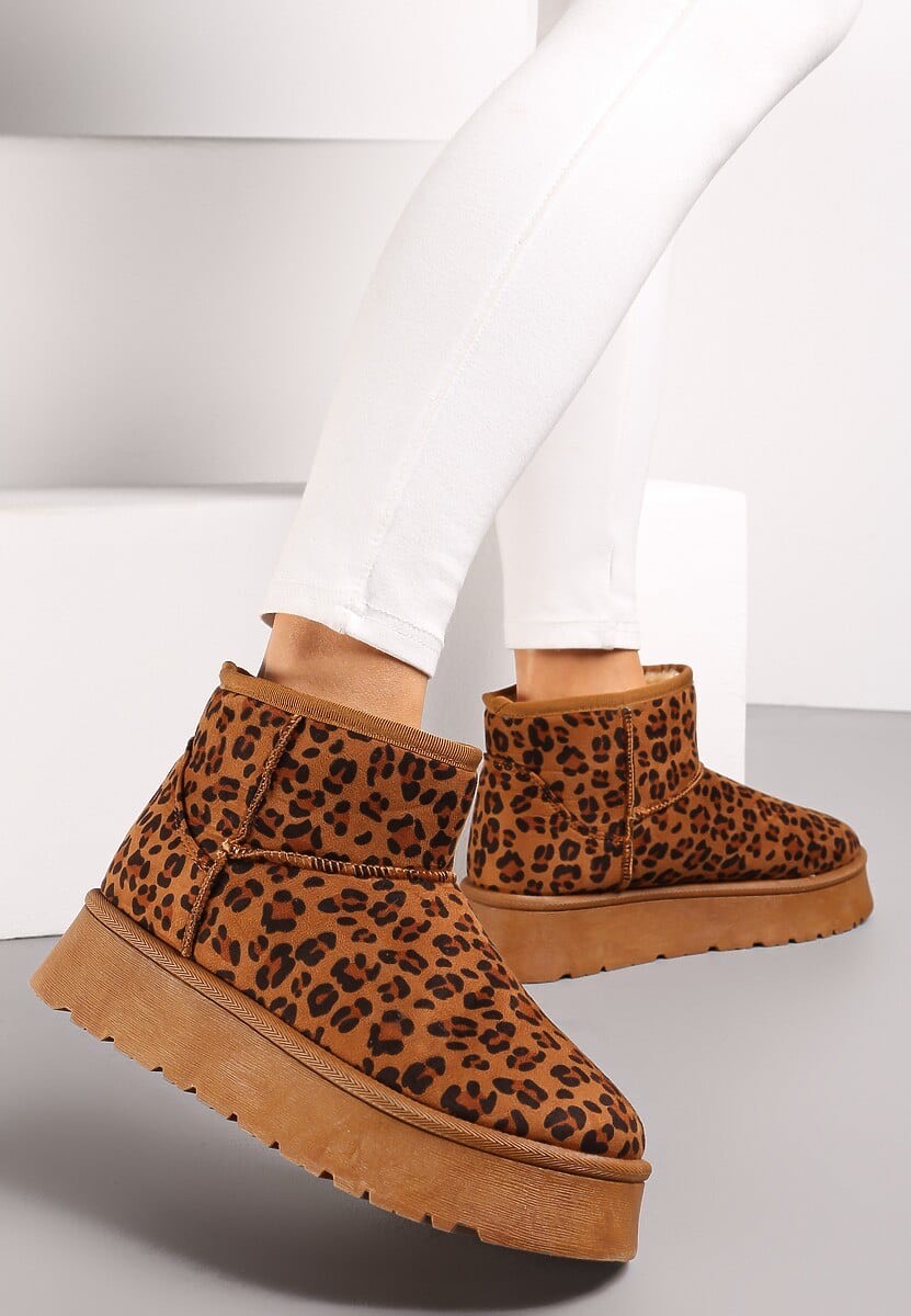 Leopard Print Mini Faux Fur Platform Snugg Boots