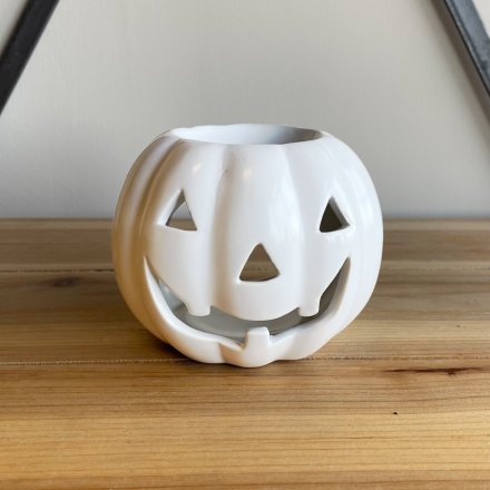 White Ceramic Carved Pumpkin Oil Burner