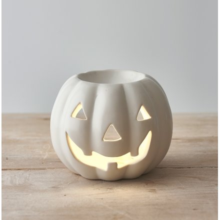 White Ceramic Carved Pumpkin Oil Burner