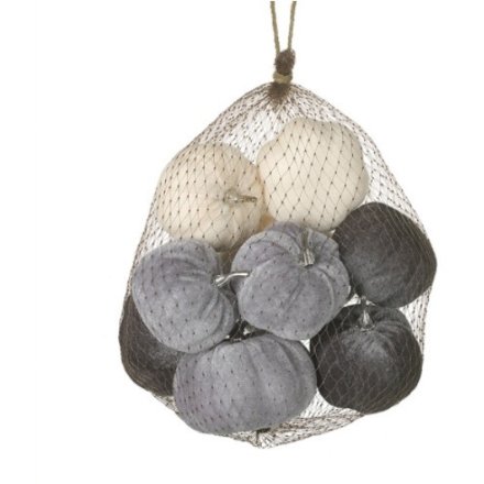 Grey Tones Bag of Velvet Decorative Pumpkins