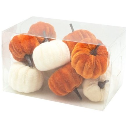 Orange & White Mini Velvet Decorative Pumpkins