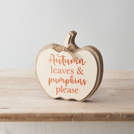 Cream Autumn Leaves Decorative Pumpkin Sign