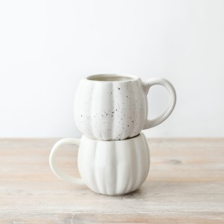 Speckled White Pumpkin Shape Mug