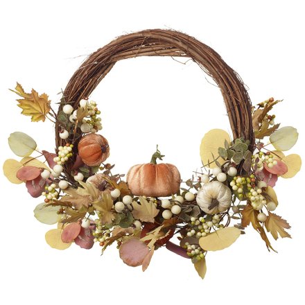 Rustic Pumpkin & Berry Willow Wrapped Wreath