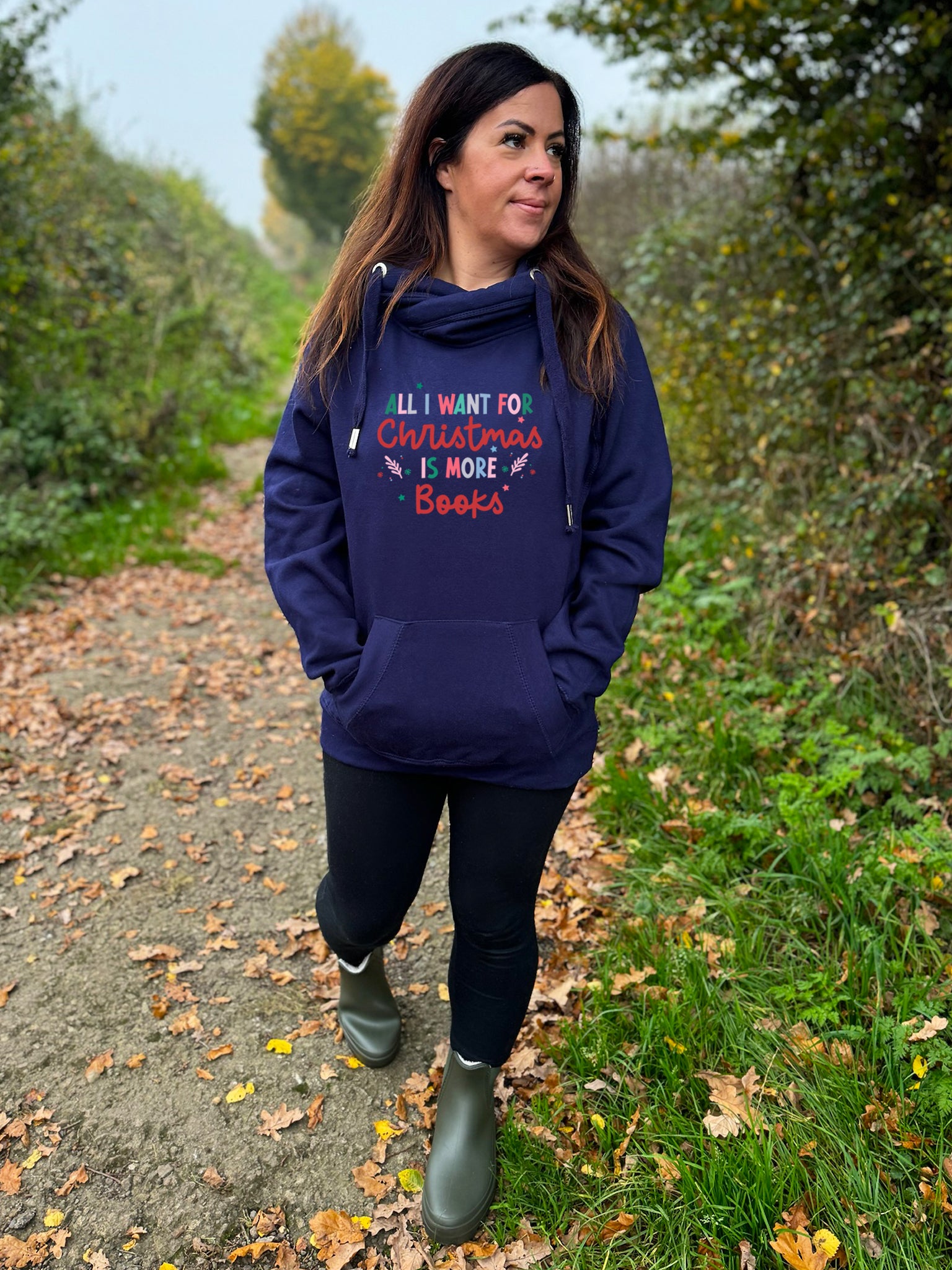 'All I Want For Christmas Is More Books' Luxe Christmas Hoodie - Navy