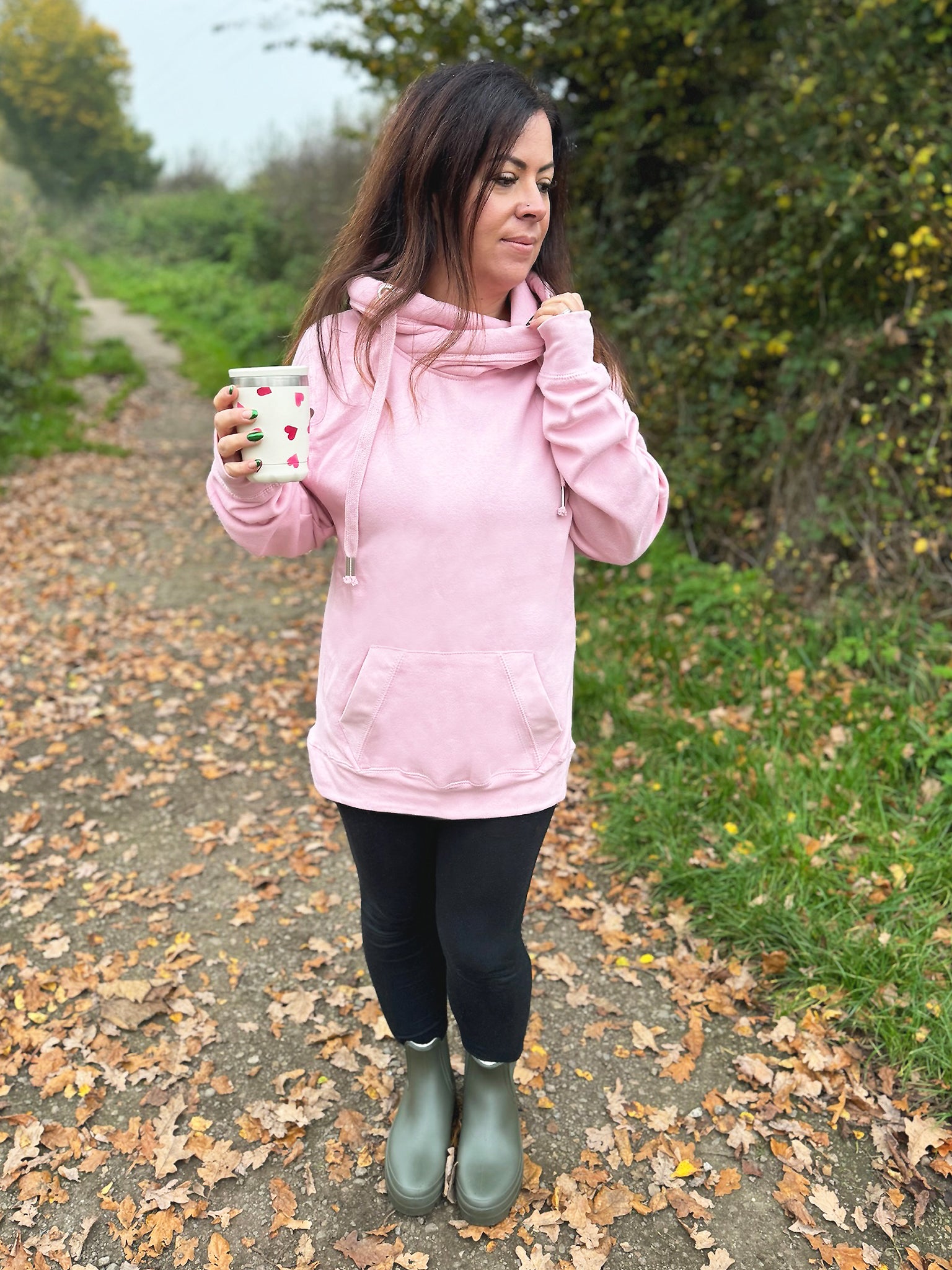 Classic Plain Cowl Neck Luxe Hoodie - Baby Pink