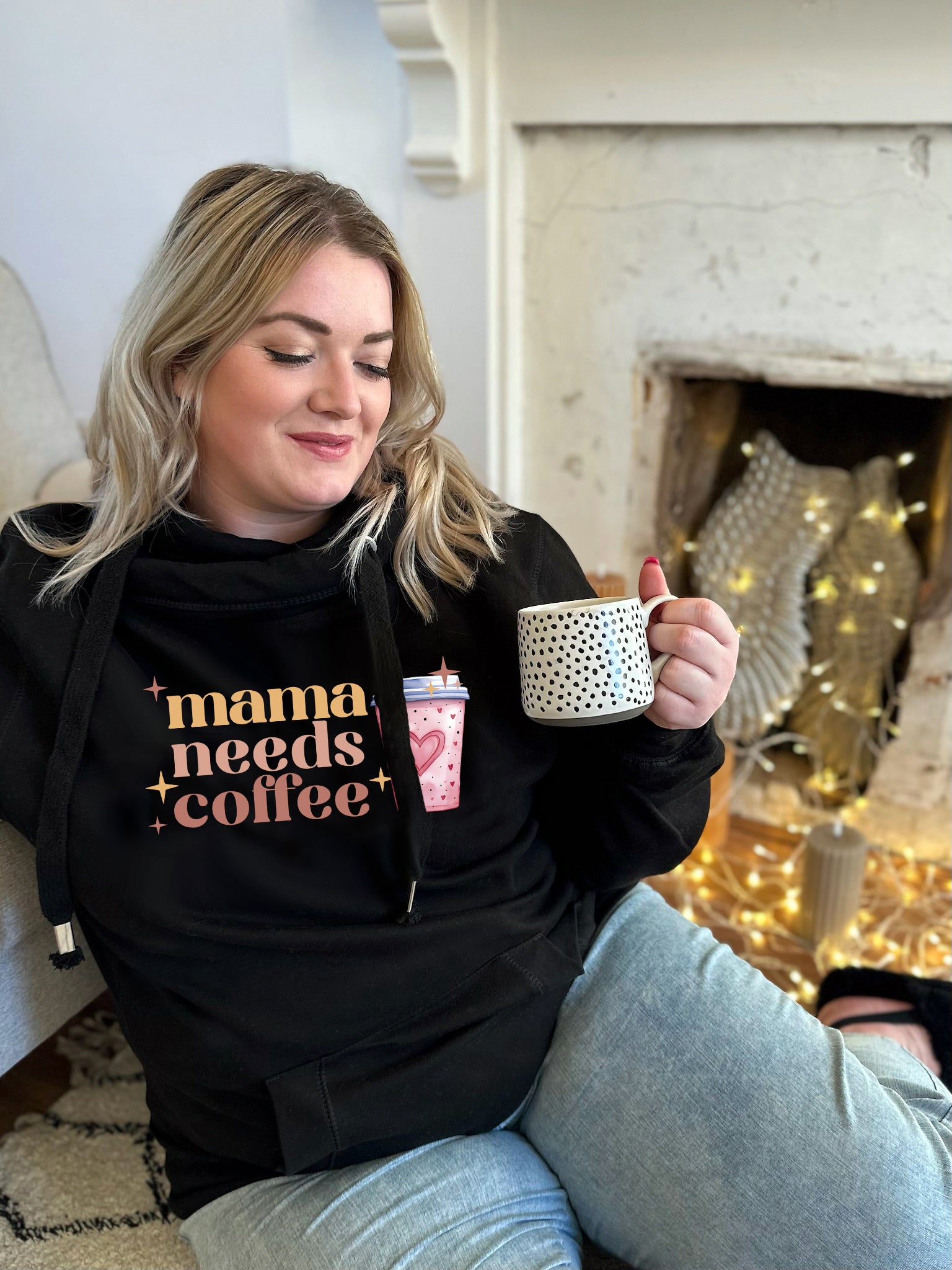 'Mama Needs Coffee' Luxe Hoodie - Black