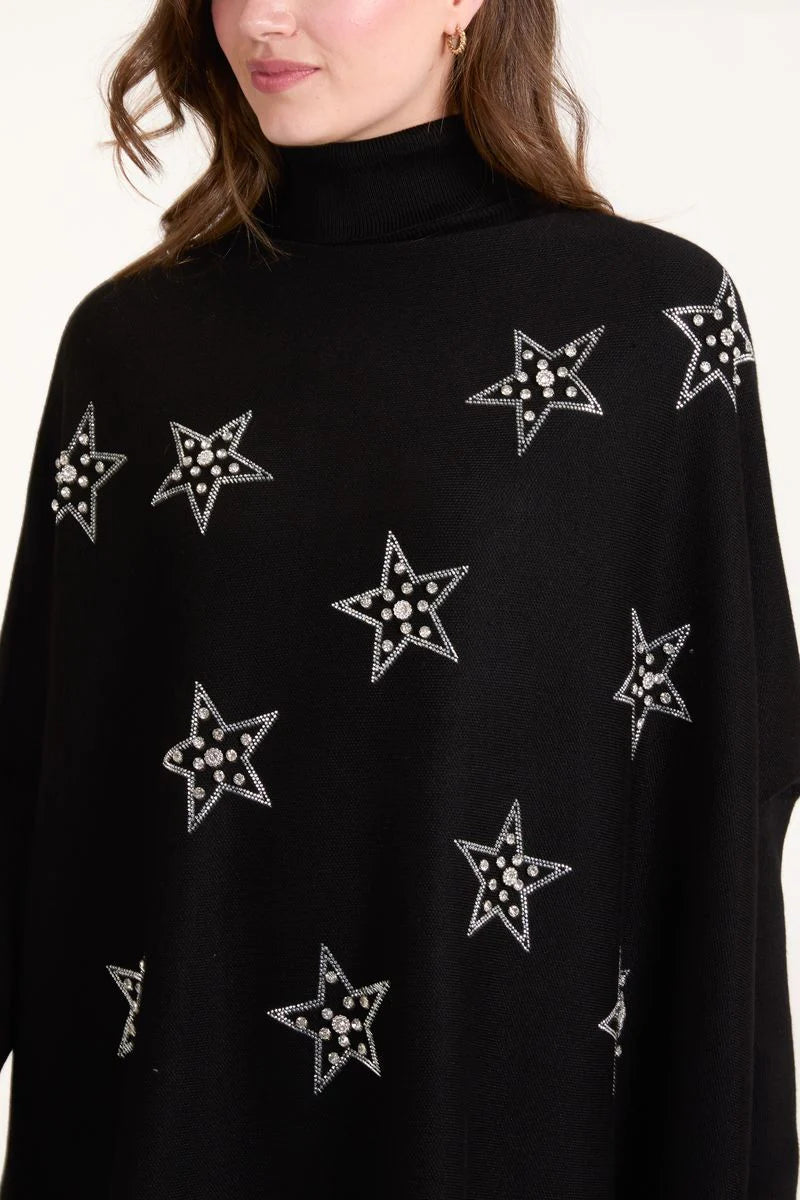 Black Diamante Star High Neck Jumper