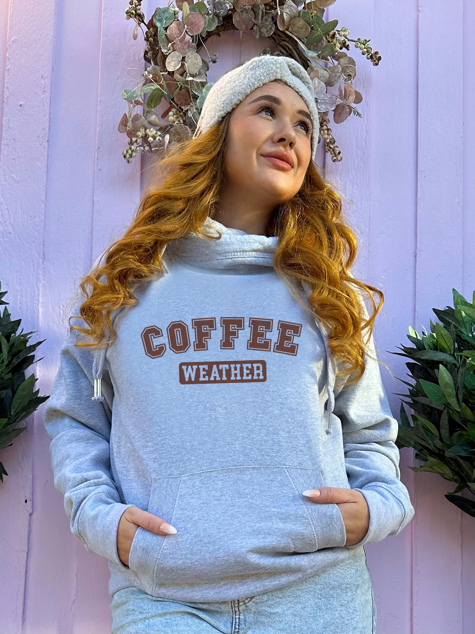 'Coffee Weather' Varsity Luxe Hoodie - Grey