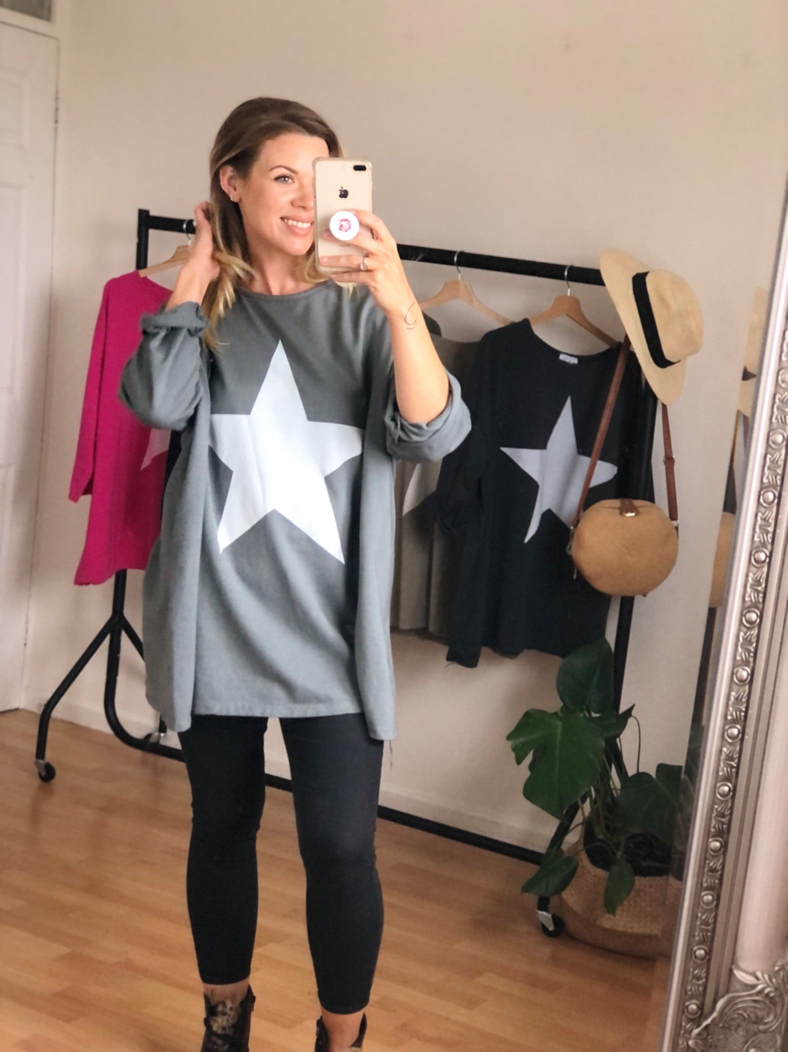 Light Grey Star Print Oversized Top