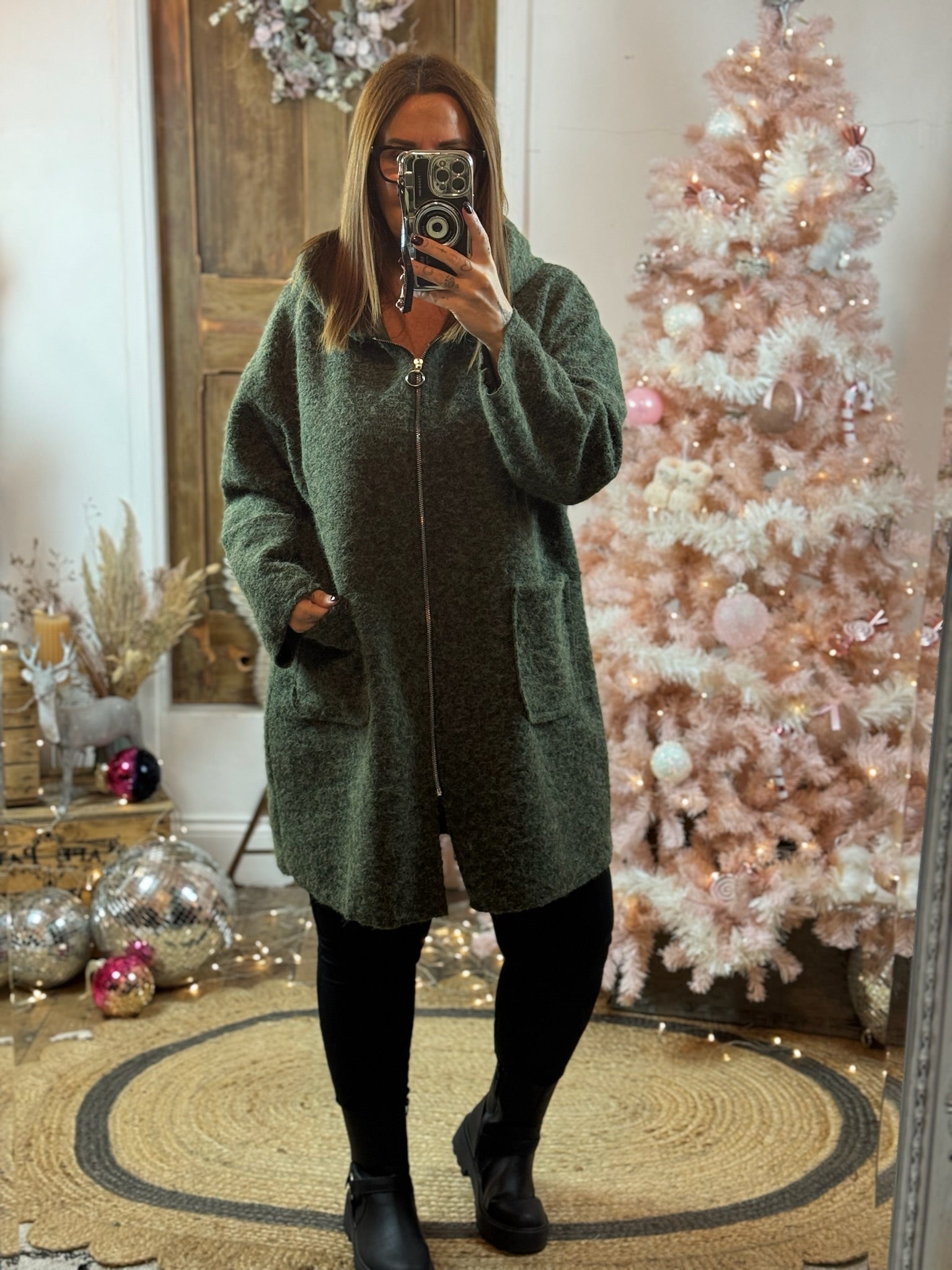 Khaki Dexter Fluffy Hooded Teddy Coat