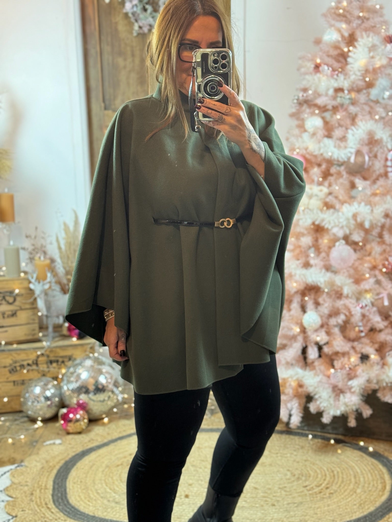 Khaki Dalton Belted Luxe Cape