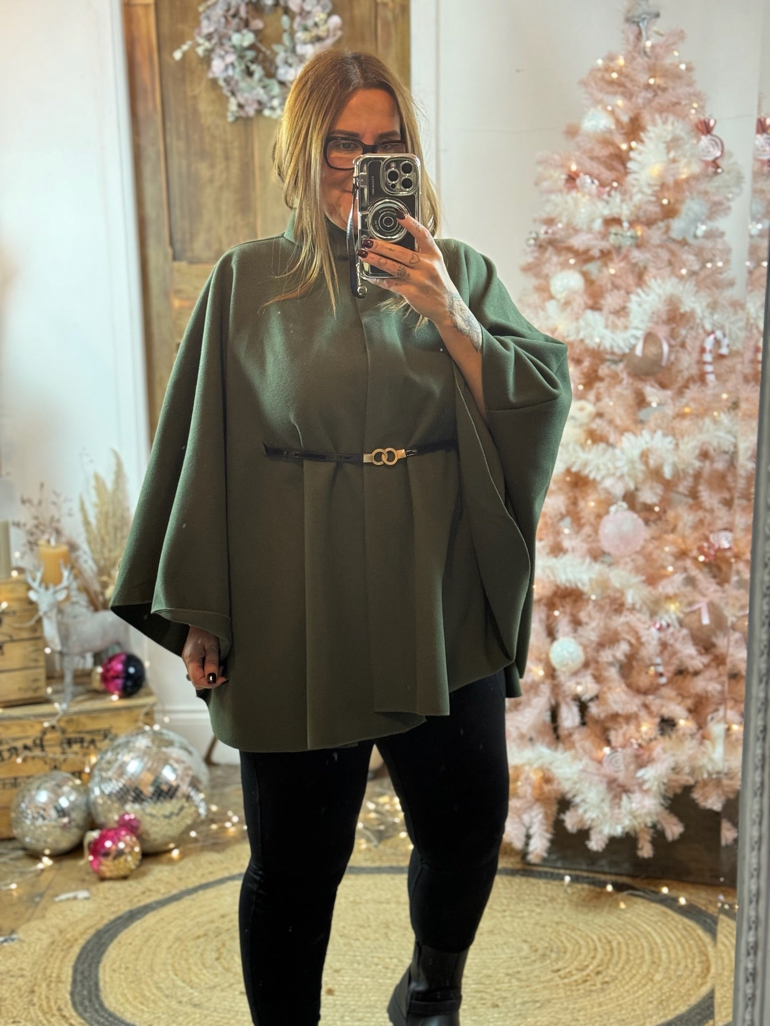 Khaki Dalton Belted Luxe Cape