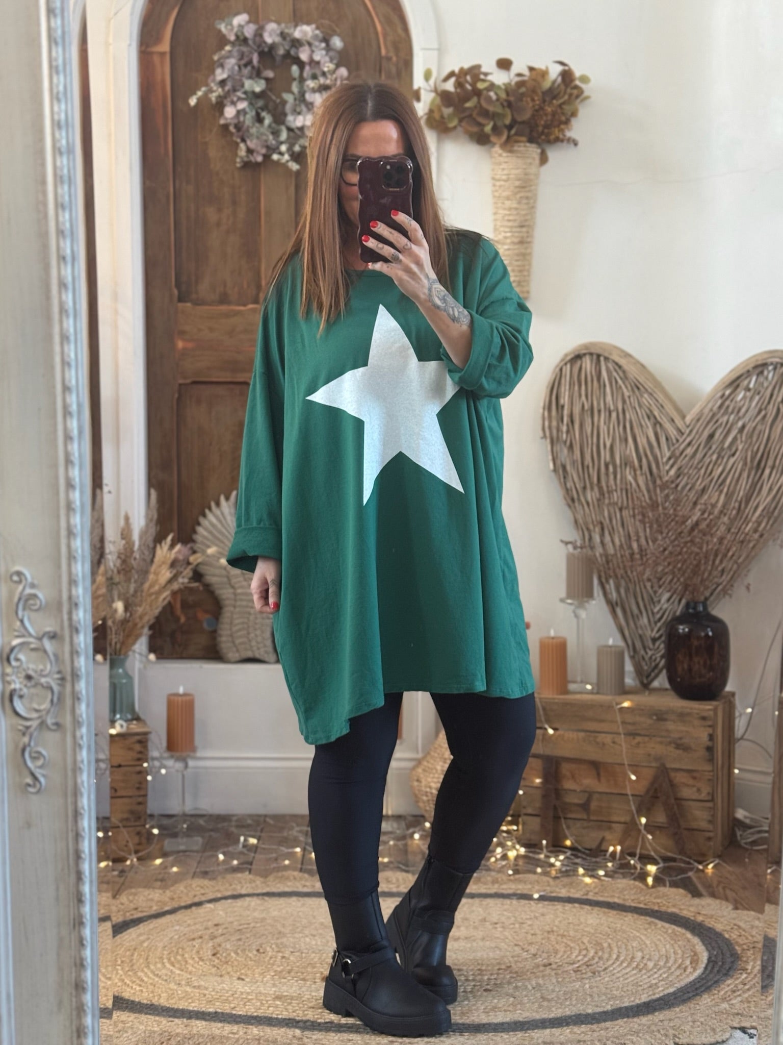 Forest Star Print Oversized Top