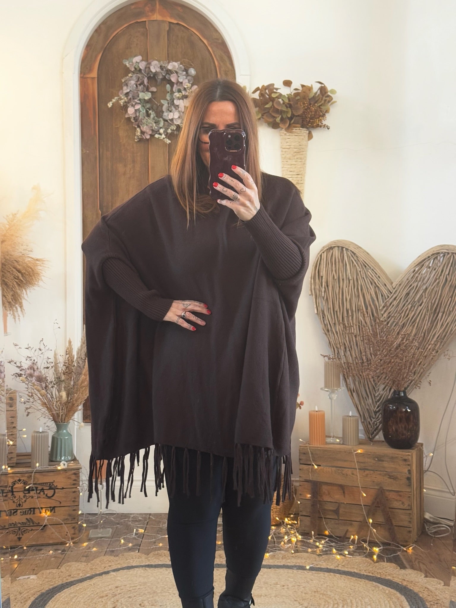 Chocolate Oversized Tassel Edge Luxe Jumper