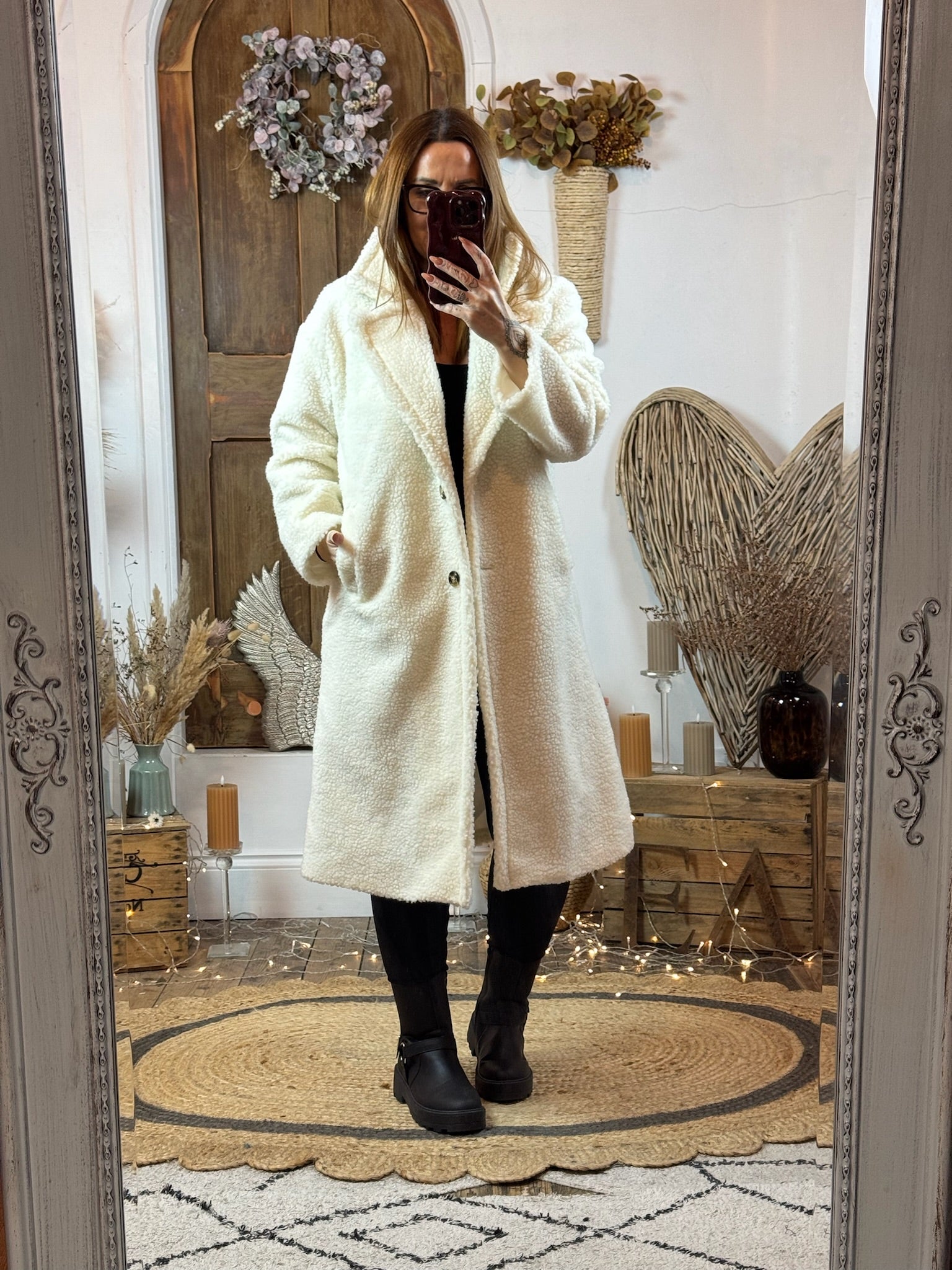 Winter White Densy Borg Teddy Long Coat