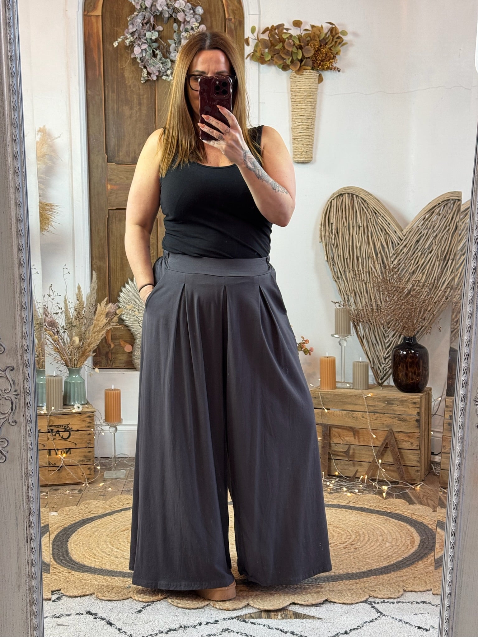 Charcoal Wendle Relaxed Wide Leg Trousers