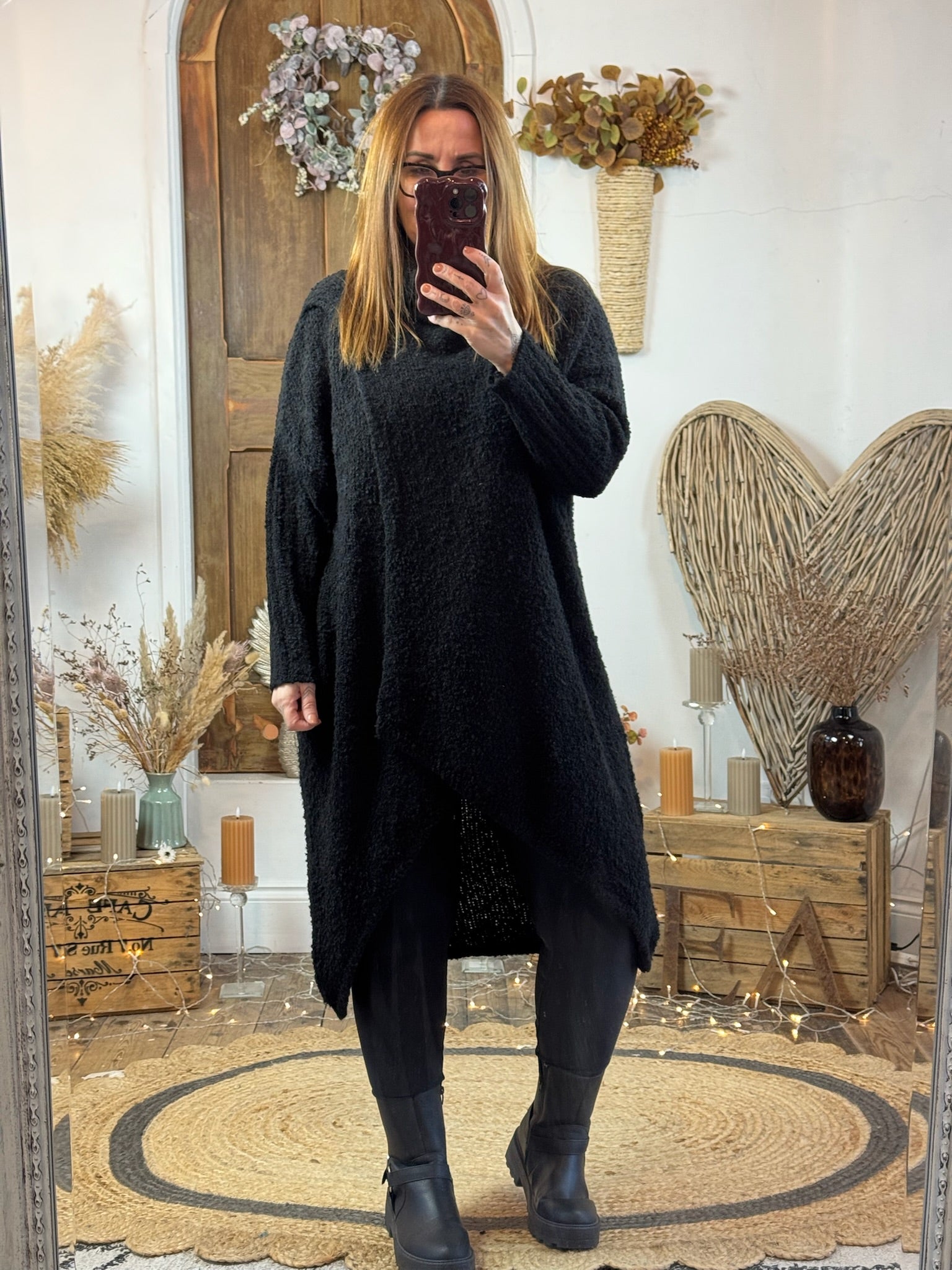 Black Wrap Over Chunky Knit Jumper