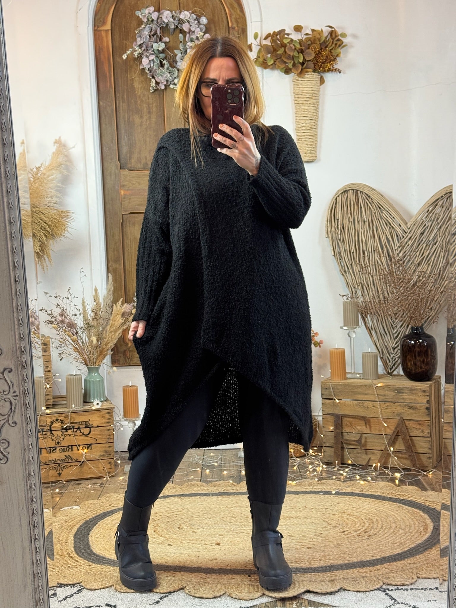 Black Wrap Over Chunky Knit Jumper