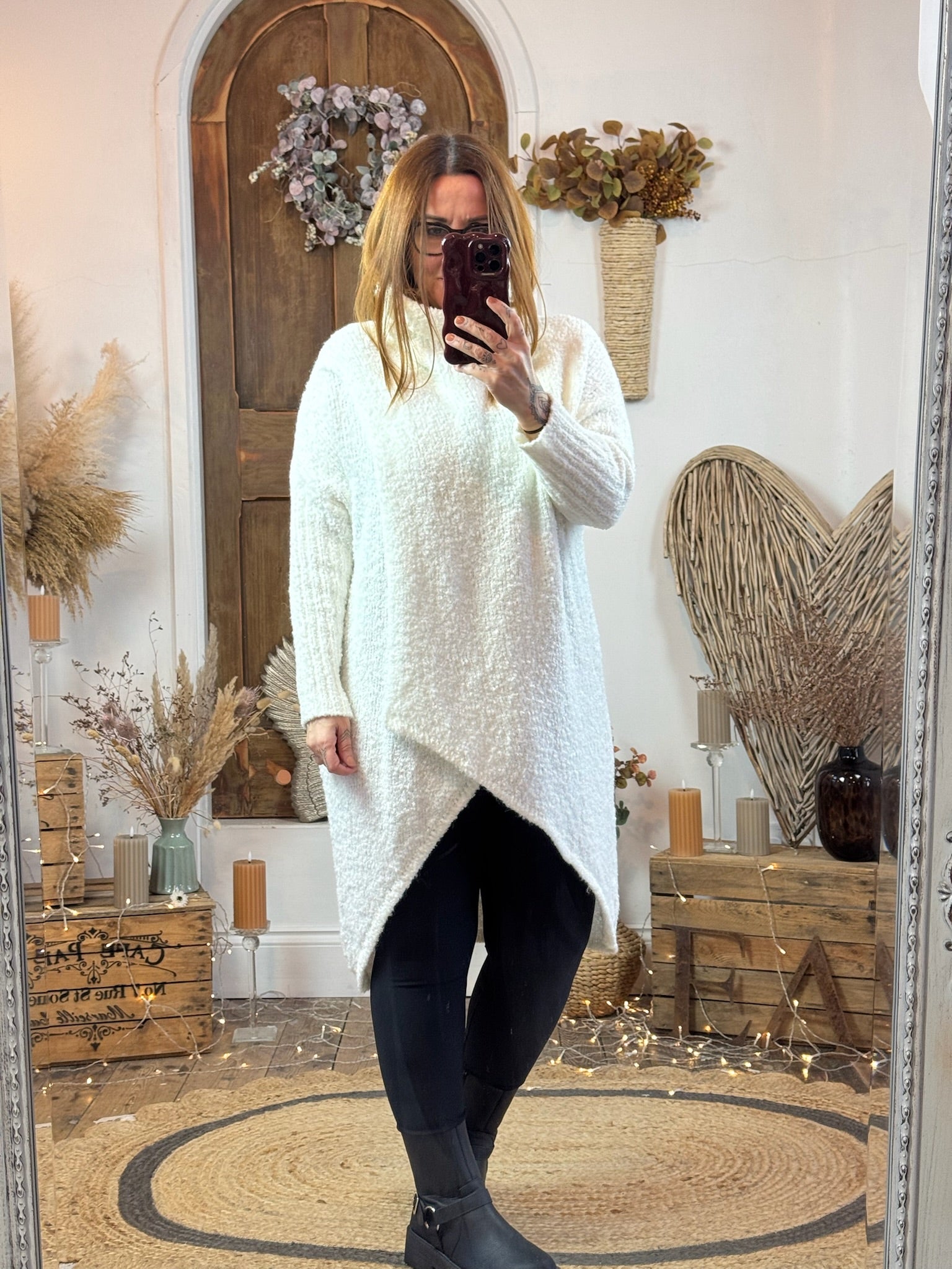 Winter White Wrap Over Chunky Knit Jumper