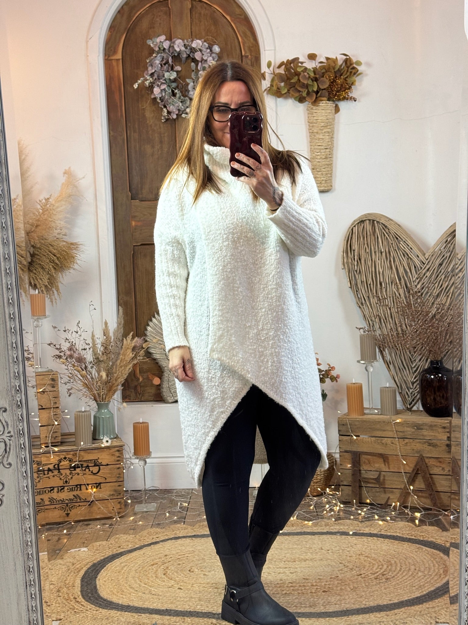 Winter White Wrap Over Chunky Knit Jumper