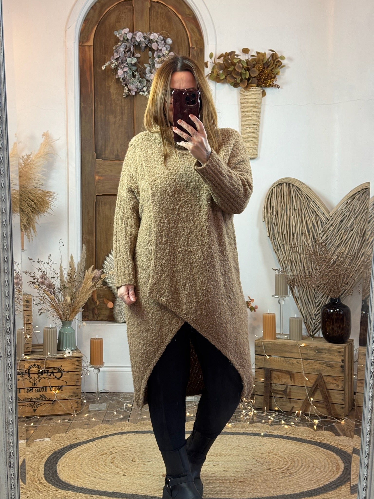 Camel Wrap Over Chunky Knit Jumper