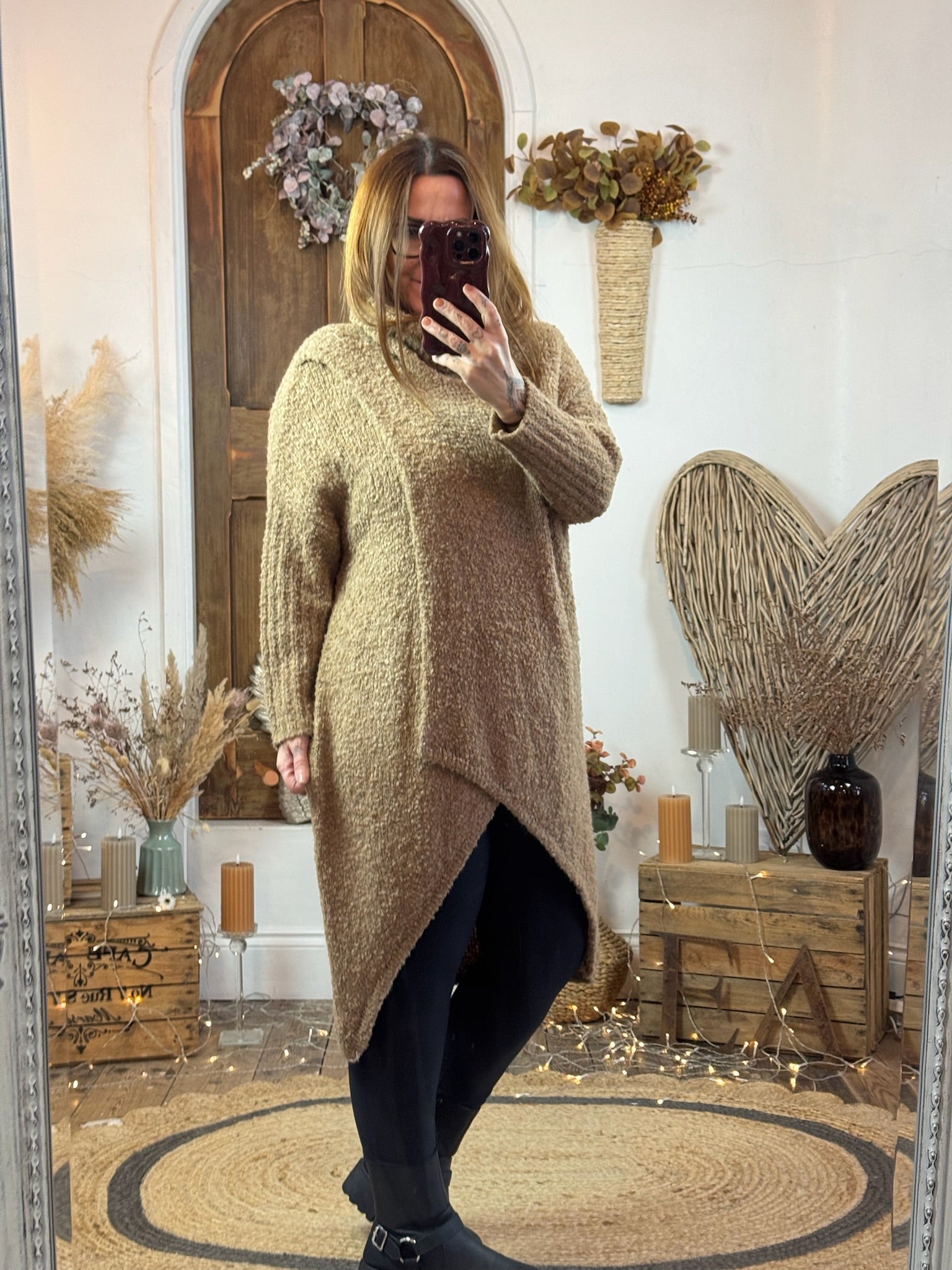 Camel Wrap Over Chunky Knit Jumper