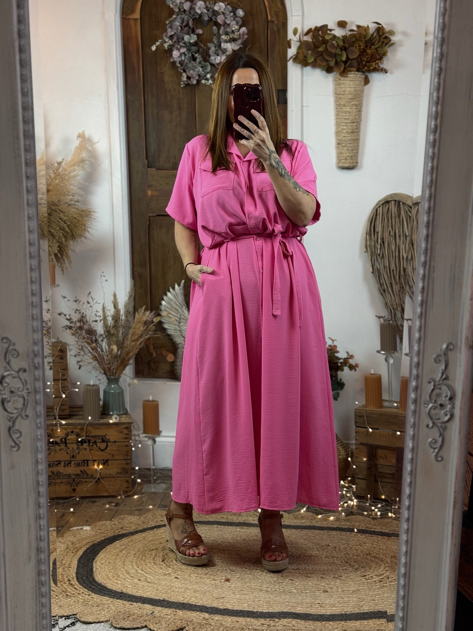 Bubblegum Pink Kadey Longline Shirt Style Dress