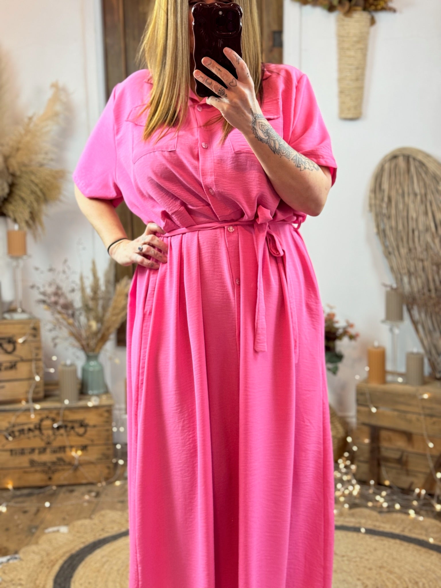 Bubblegum Pink Kadey Longline Shirt Style Dress