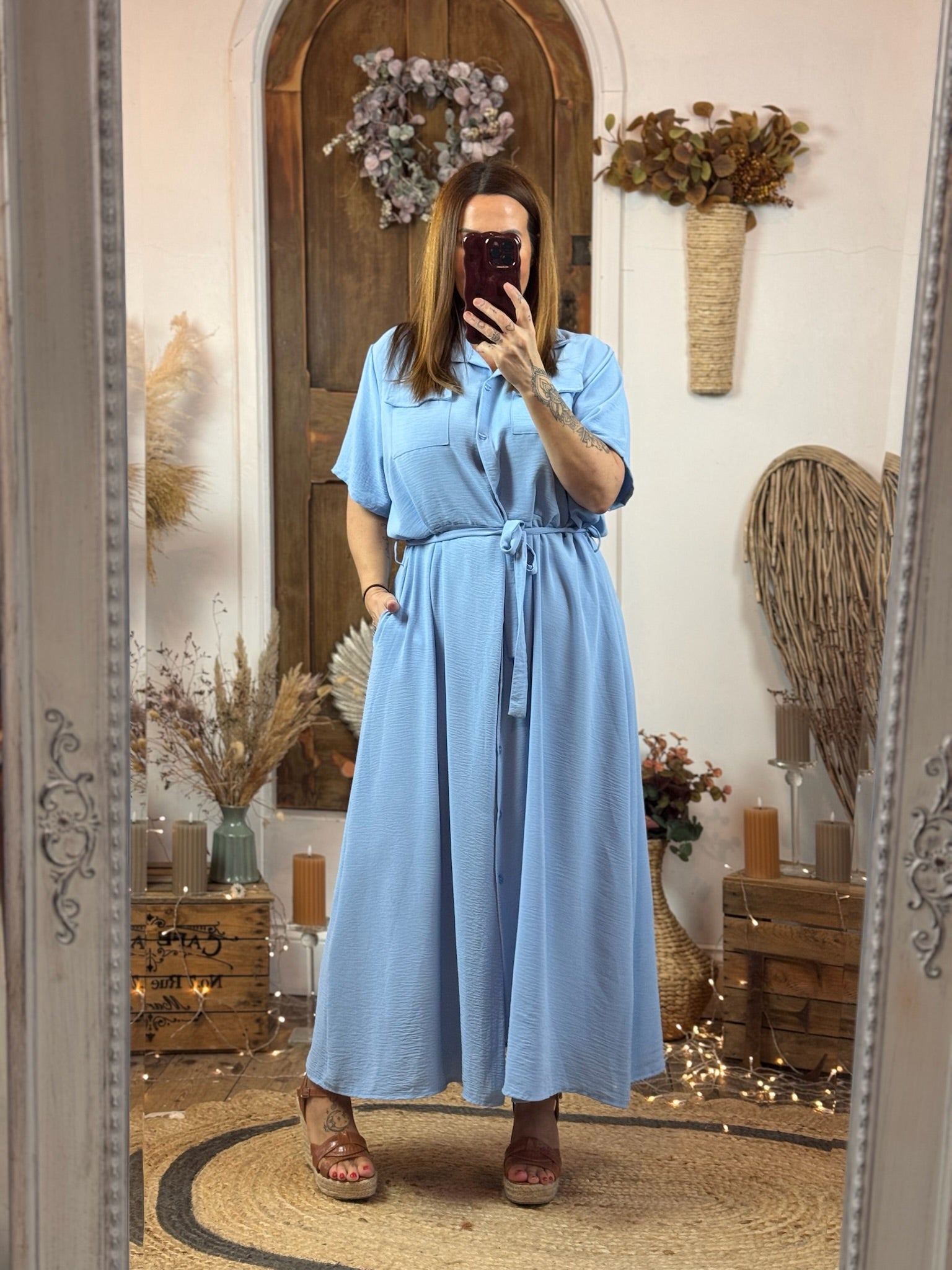 Sky Blue Kadey Longline Shirt Style Dress