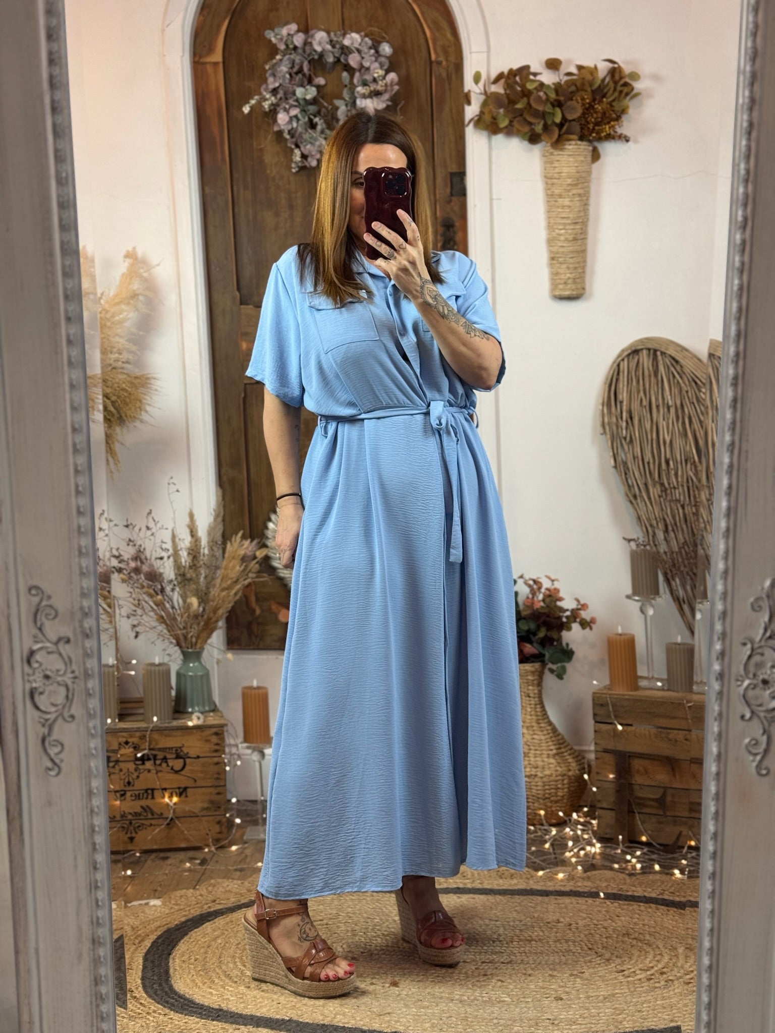 Sky Blue Kadey Longline Shirt Style Dress