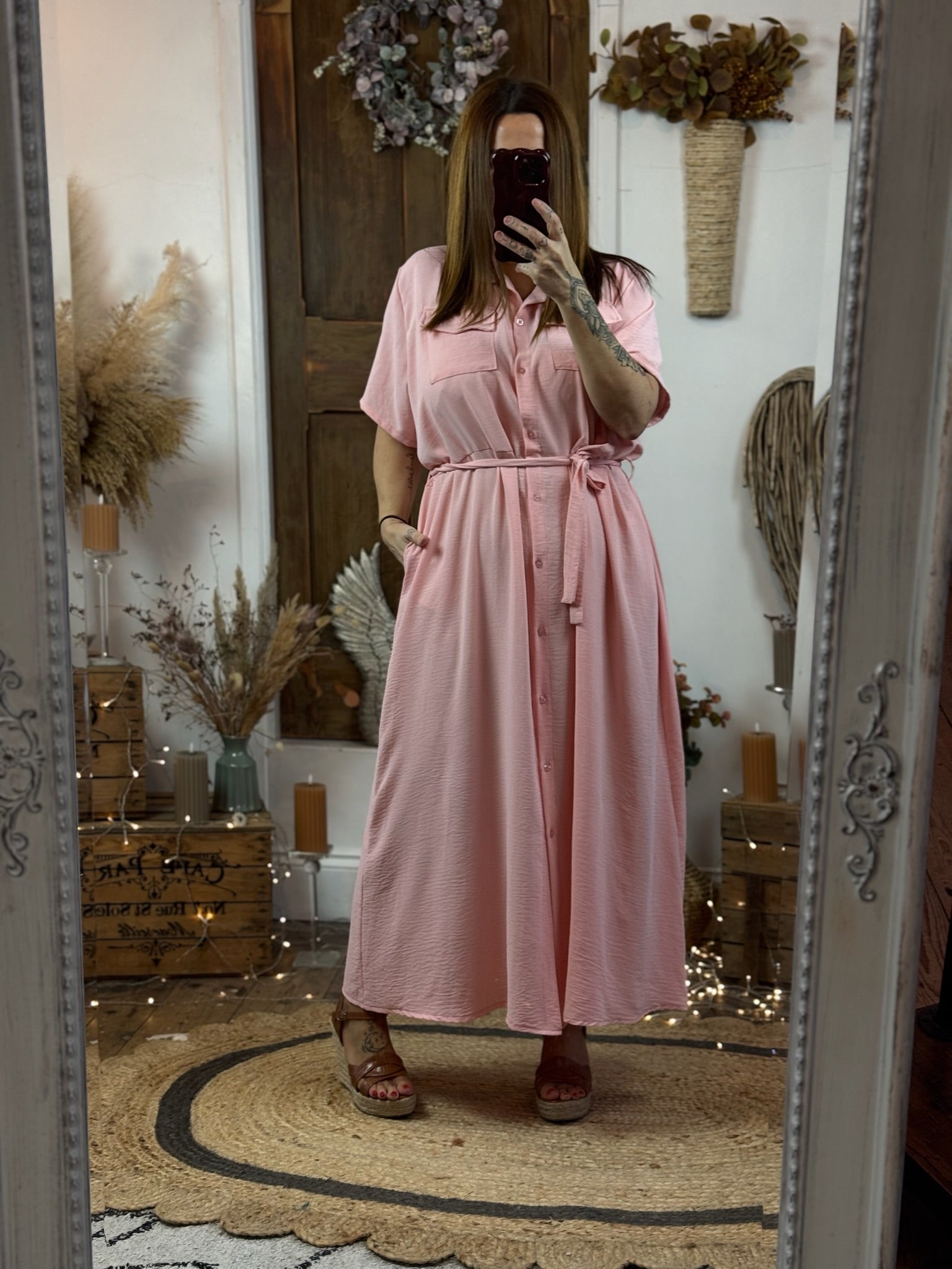 Blush Pink Kadey Longline Shirt Style Dress