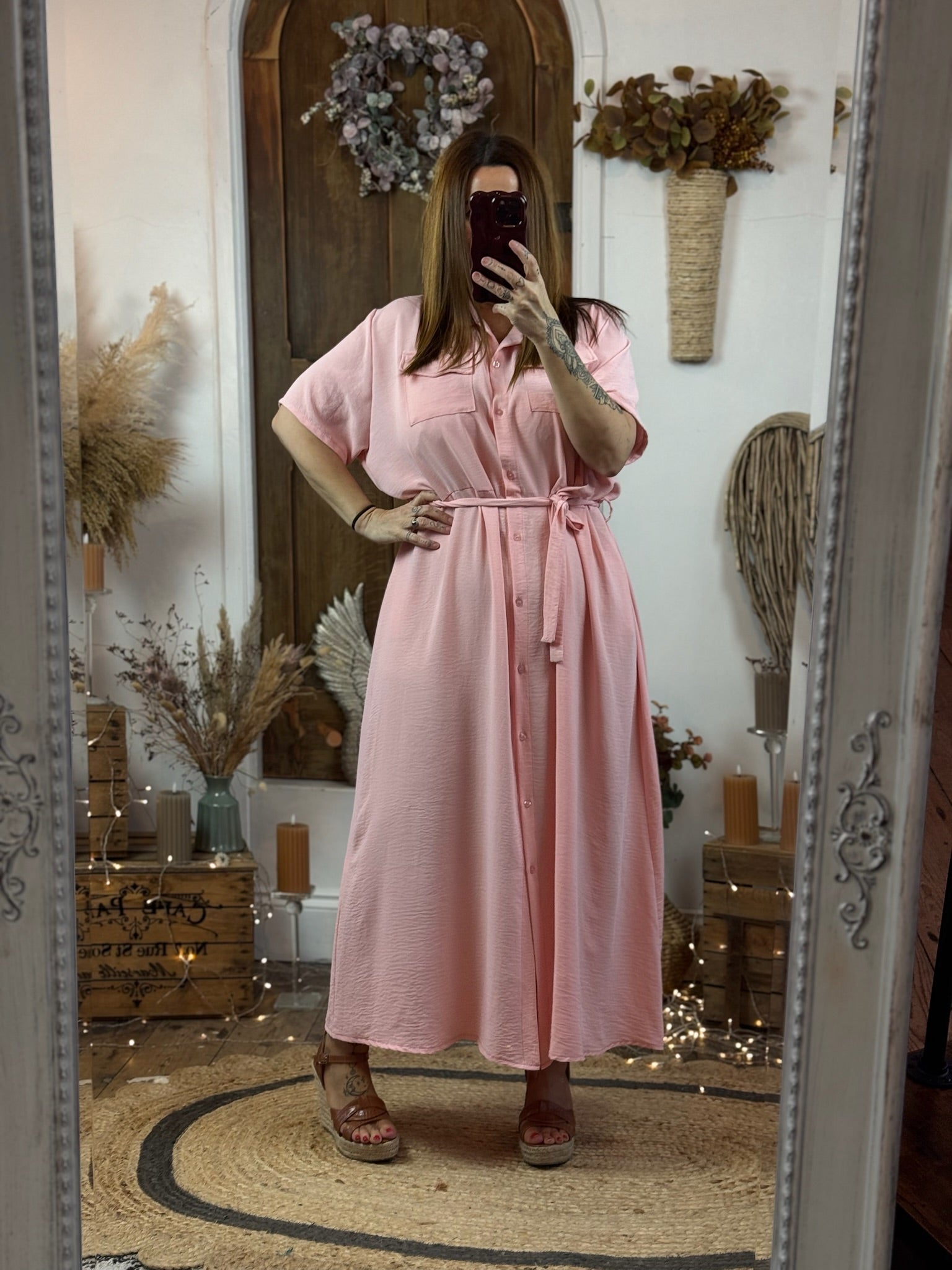 Blush Pink Kadey Longline Shirt Style Dress