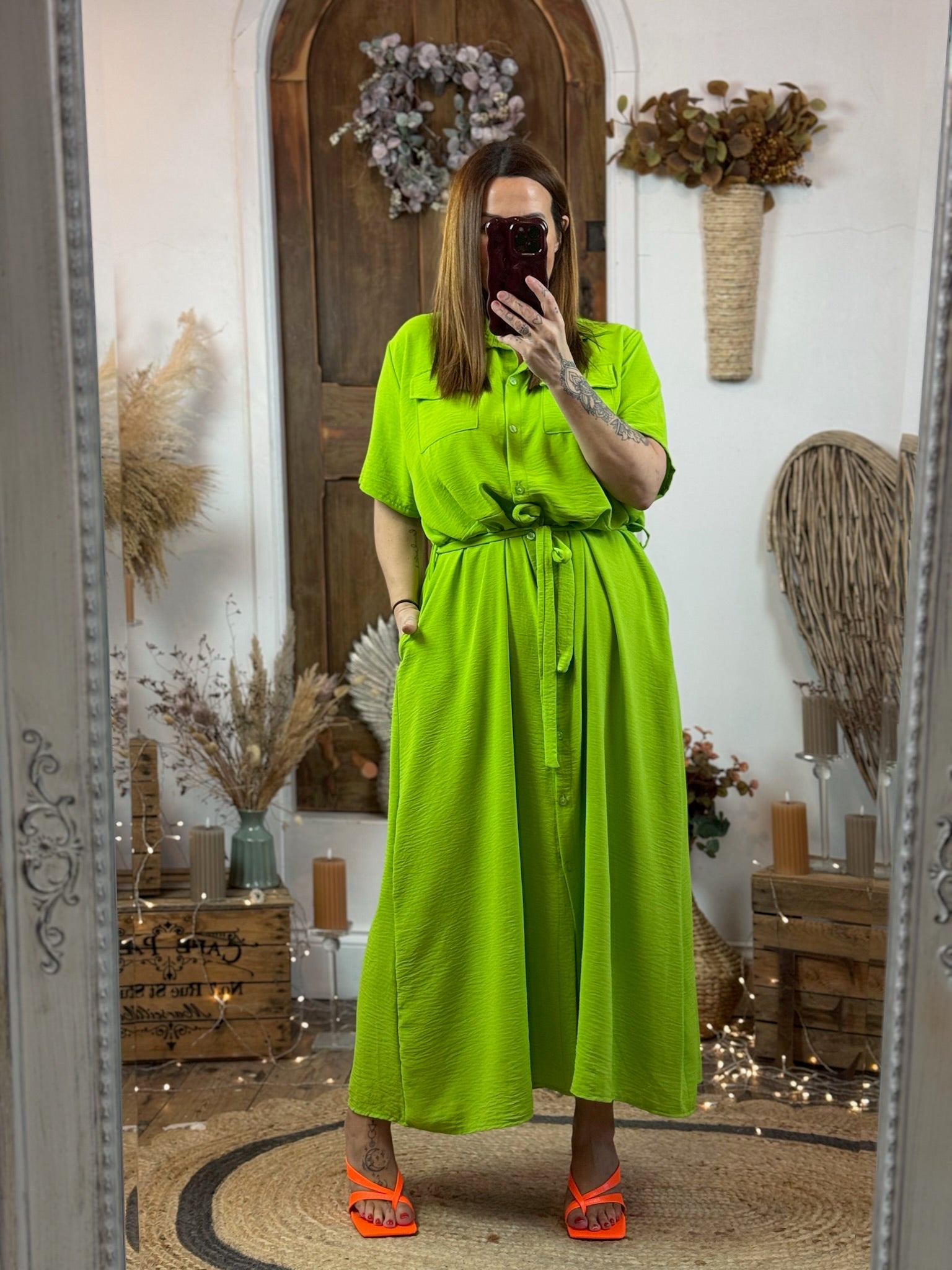 Lime Kadey Longline Shirt Style Dress