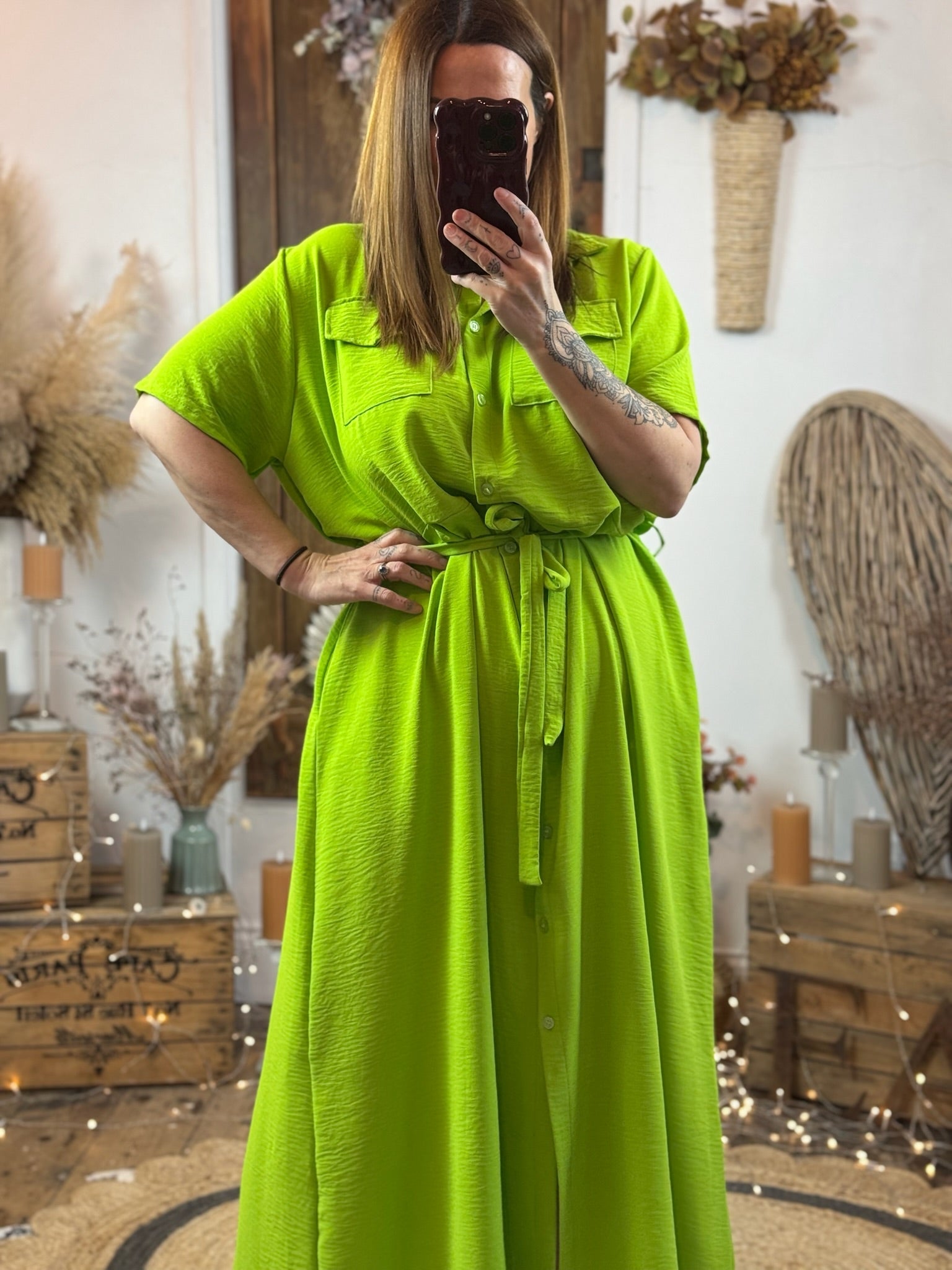 Lime Kadey Longline Shirt Style Dress