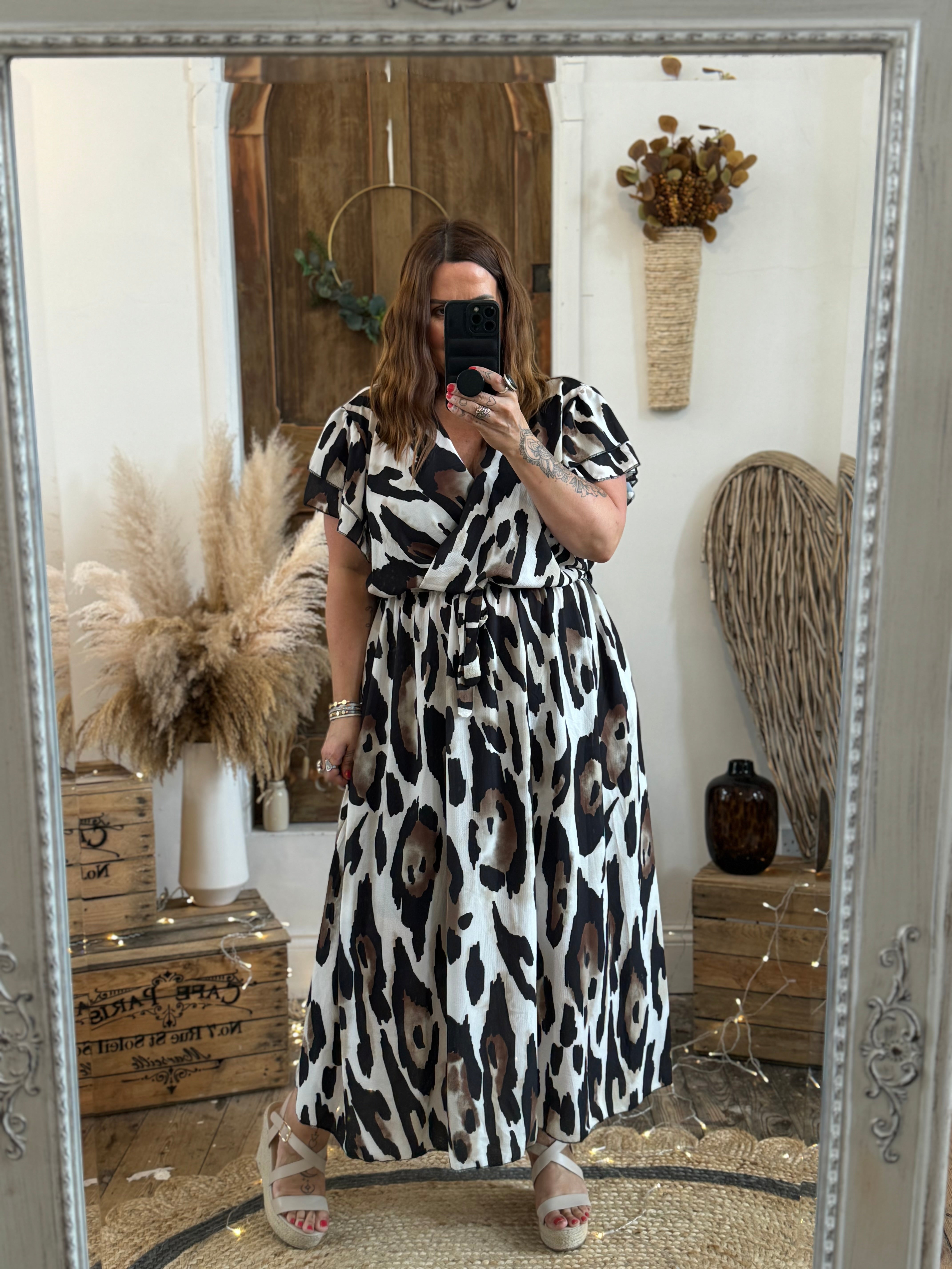 Black & Chocolate Bold Leopard Print Florence Dress
