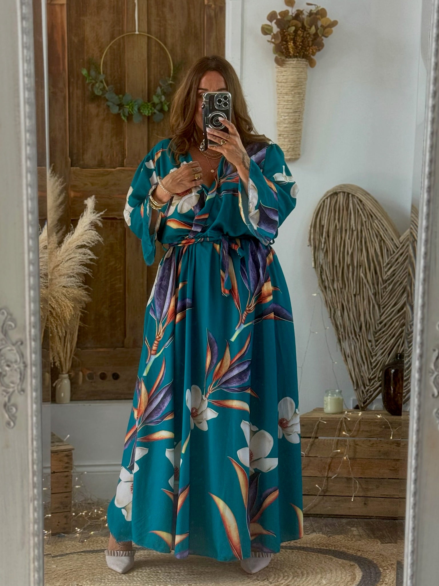 Teal Bold Floral Thea Dress