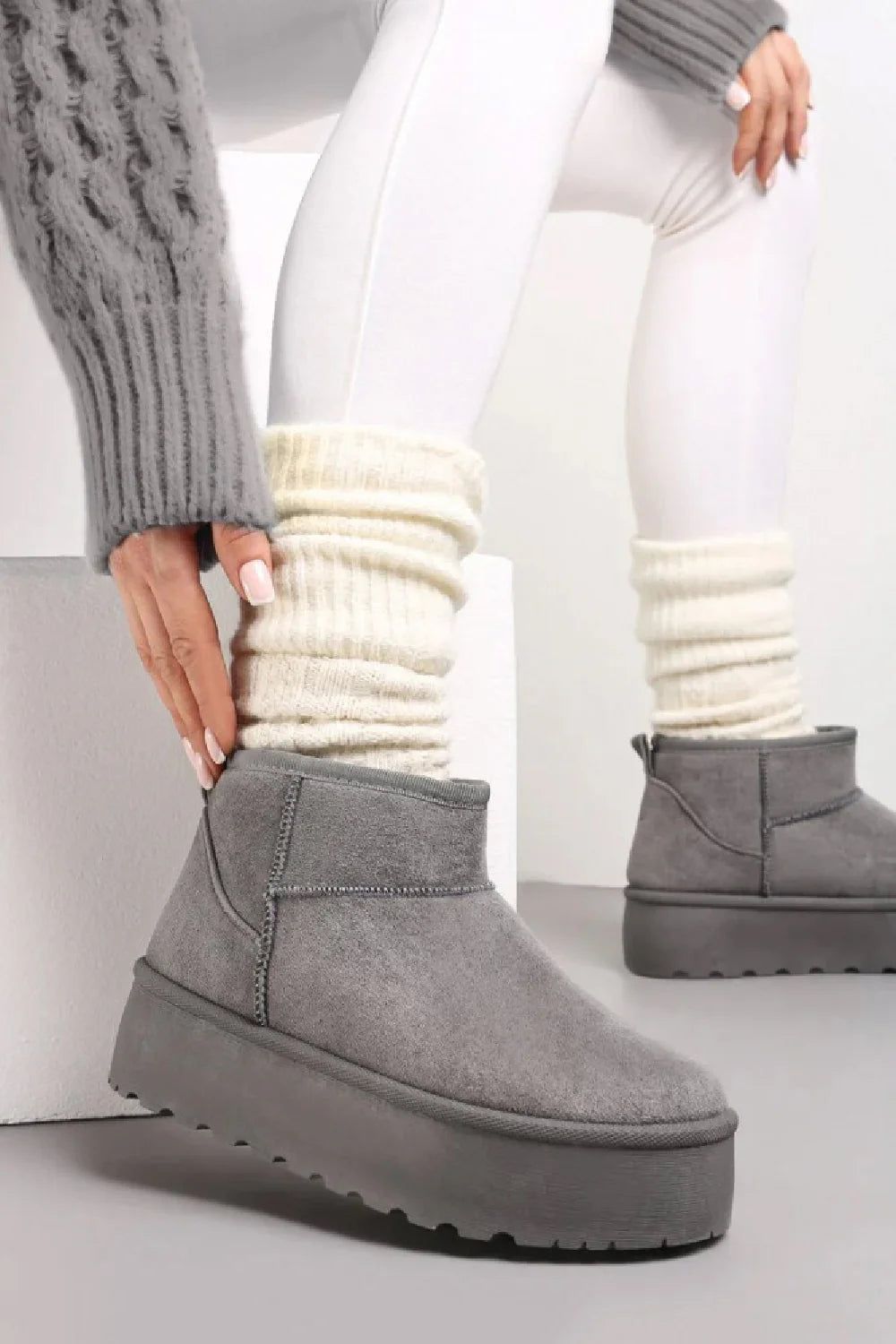 Grey Mini Faux Fur Platform Snugg Boots