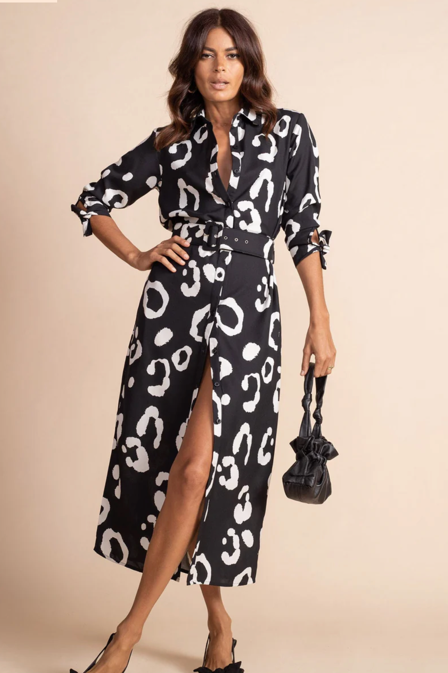 Monochrome Bold Leopard Belted Dress Size 16-18