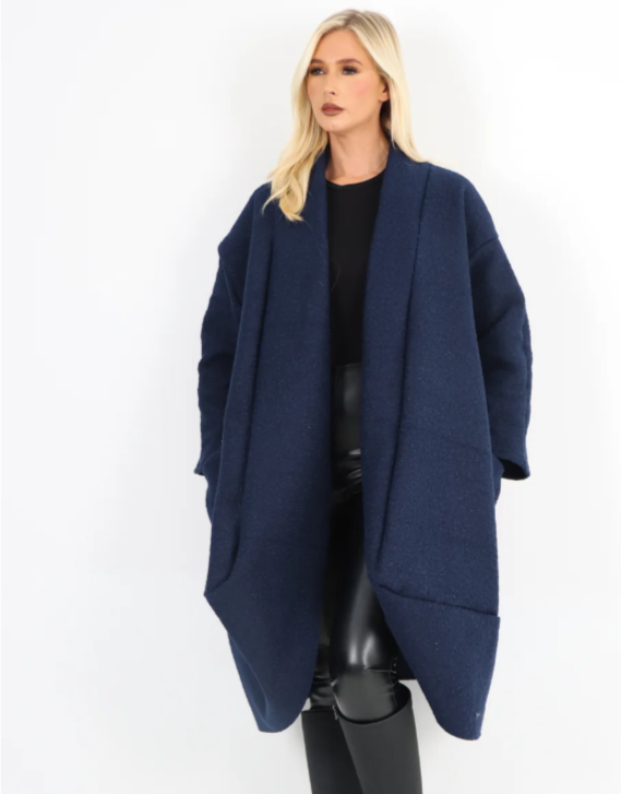 Navy Ripley Boucle Teddy Cocoon Coat