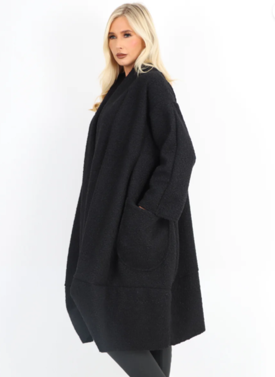 Black Ripley Boucle Teddy Cocoon Coat