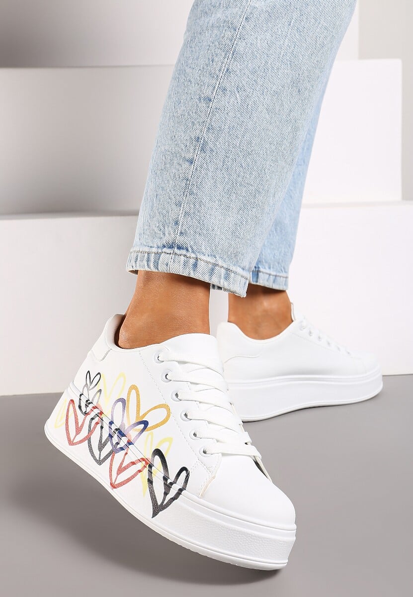 White Much Amore Heart Print Trainers