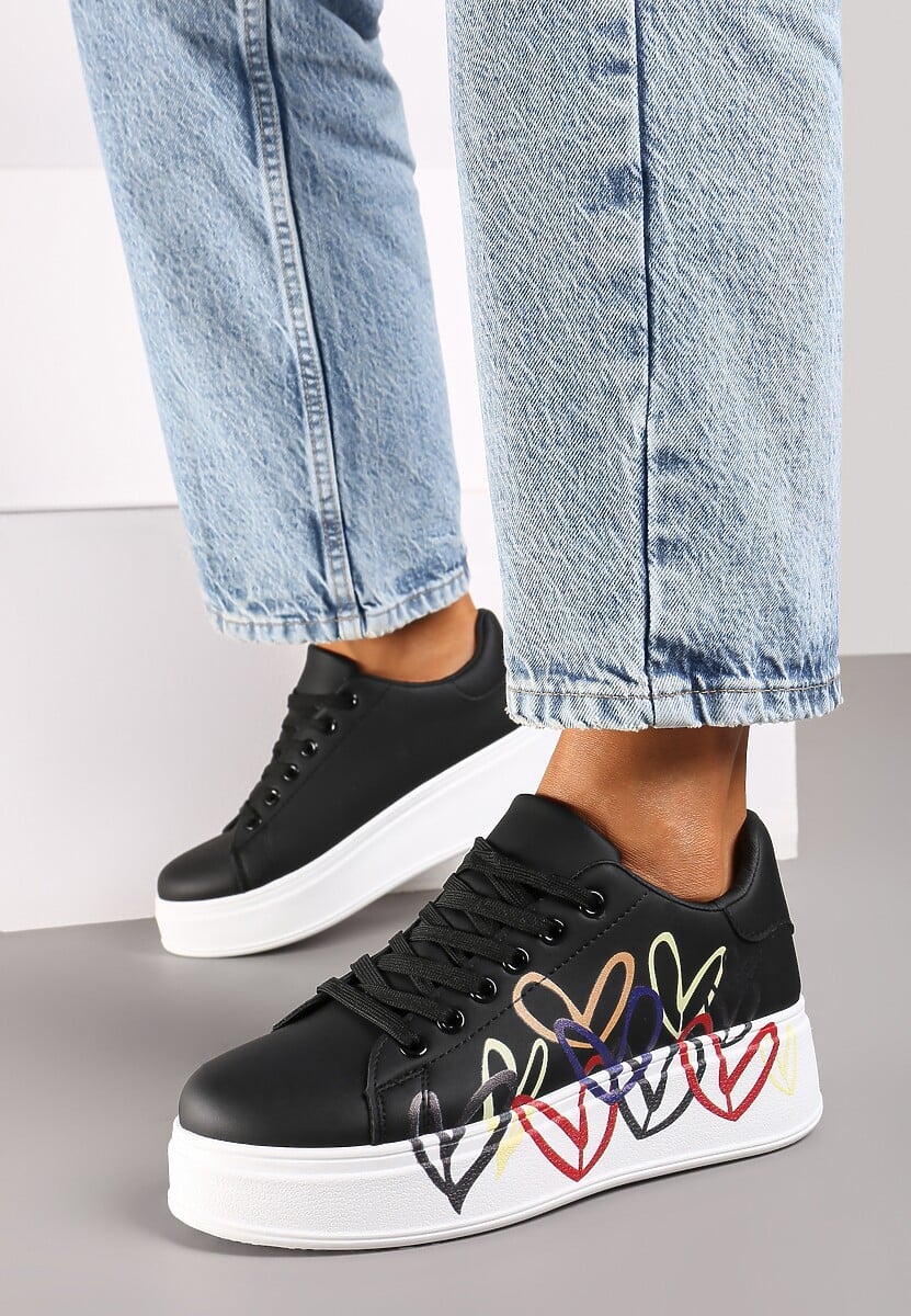 Black Much Amore Heart Print Trainers