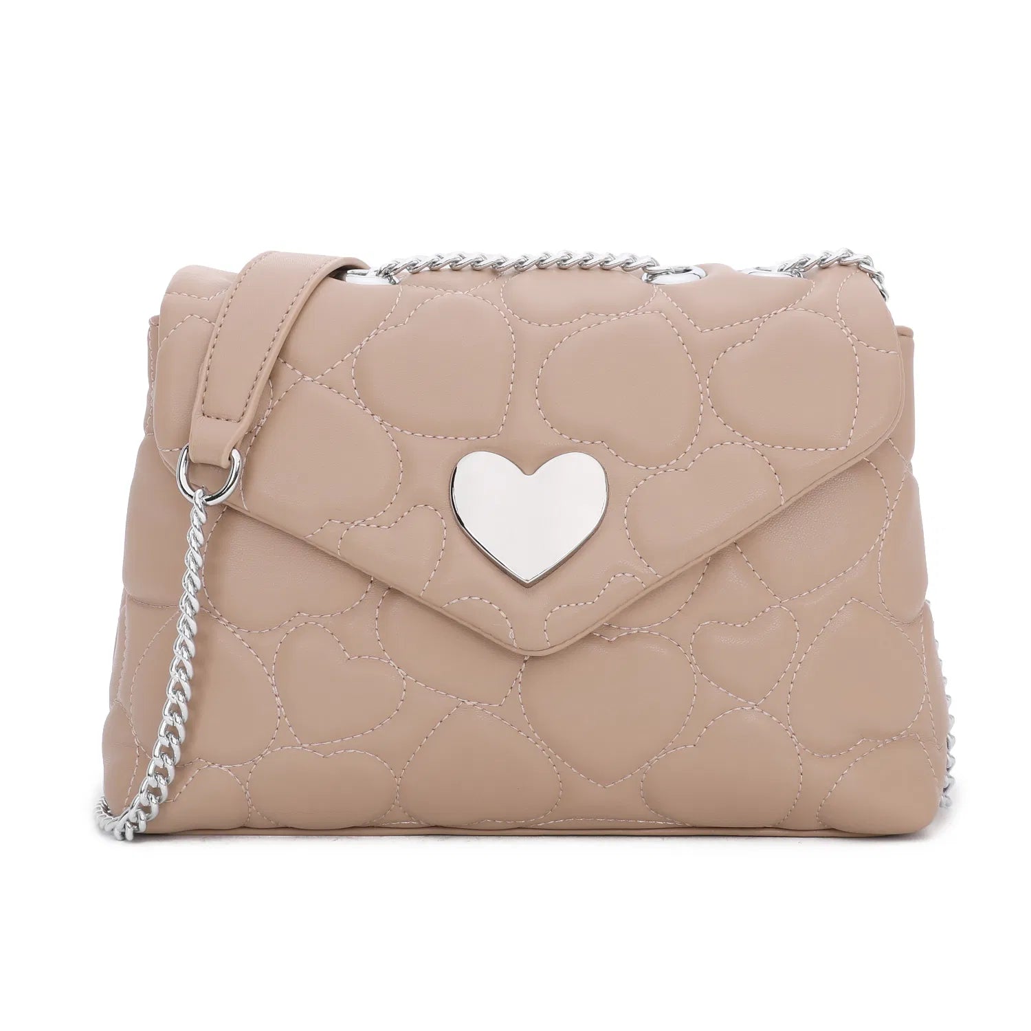 Beige Freya Quilted Hearts Shoulder Bag